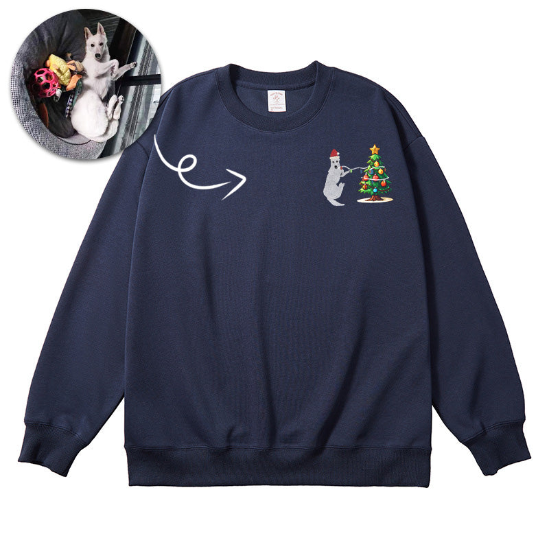 Embroidery of pets, Christmas tree embroidered sweatshirt, upload photos to match various Christmas trees, Christmas gifts.