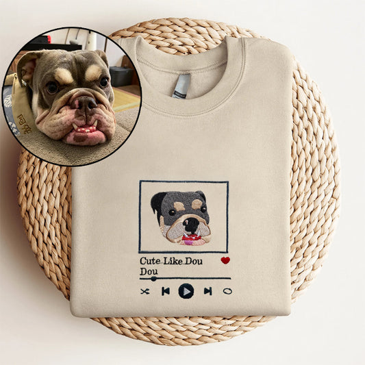 Bulldog Photo Embroidered Sweatshirt, Custom Embroidered Hoodie