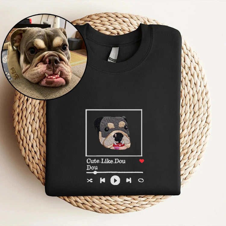 Bulldog Photo Embroidered Sweatshirt, Custom Embroidered Hoodie