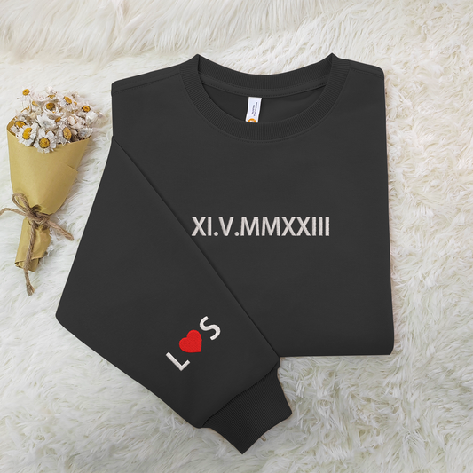 Roman Numeral Elegance: Custom Embroidered Sweatshirt with Roman Numerals