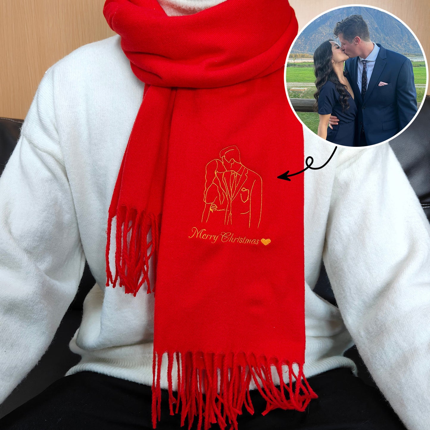 Christmas Gift: Customized Couple Embroidered Scarf