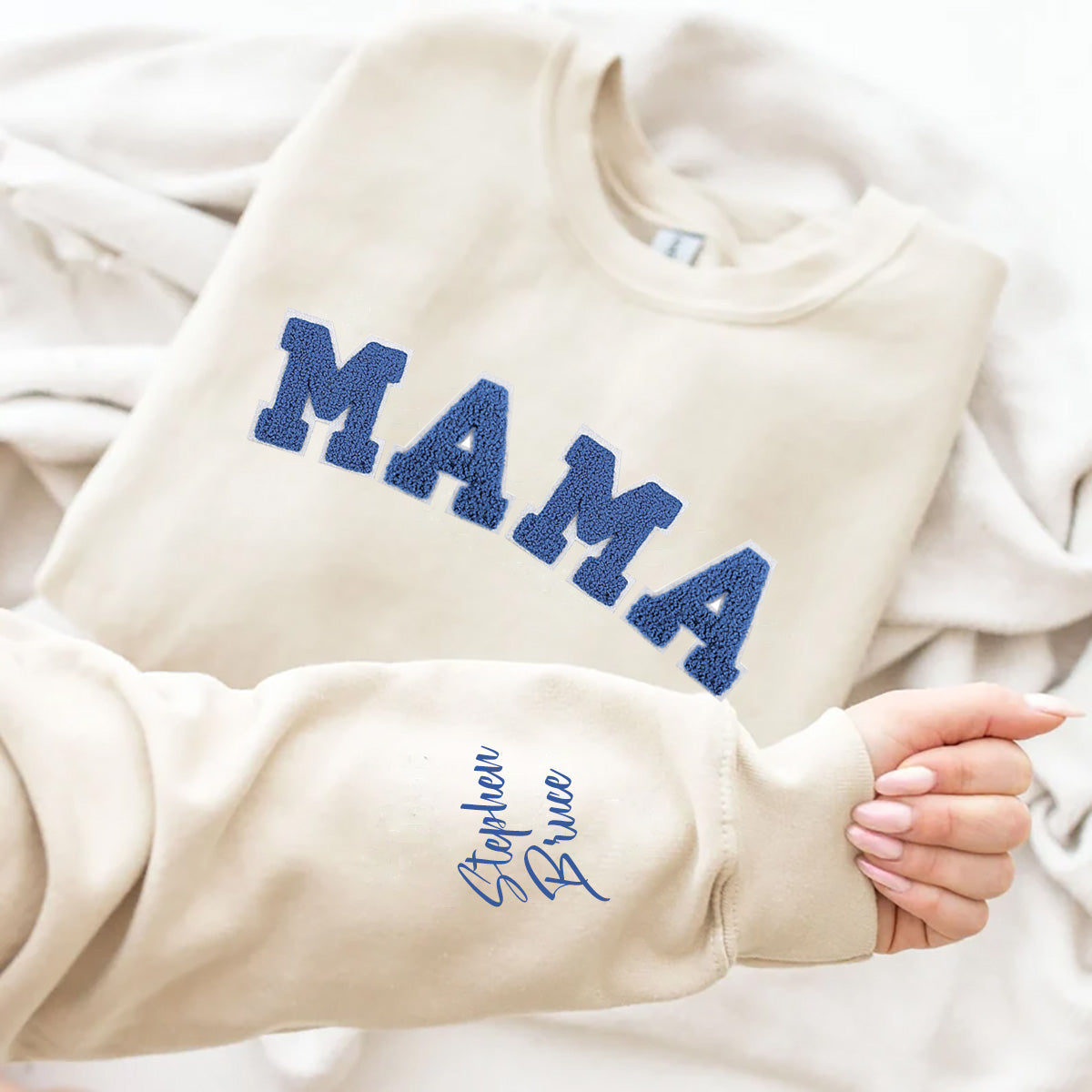 Customizable MAMA Embroidered T-Shirt/Sweatshirt/Hoodie - Choose Your Font Color & Personalize Your Cuff with Unique Text!