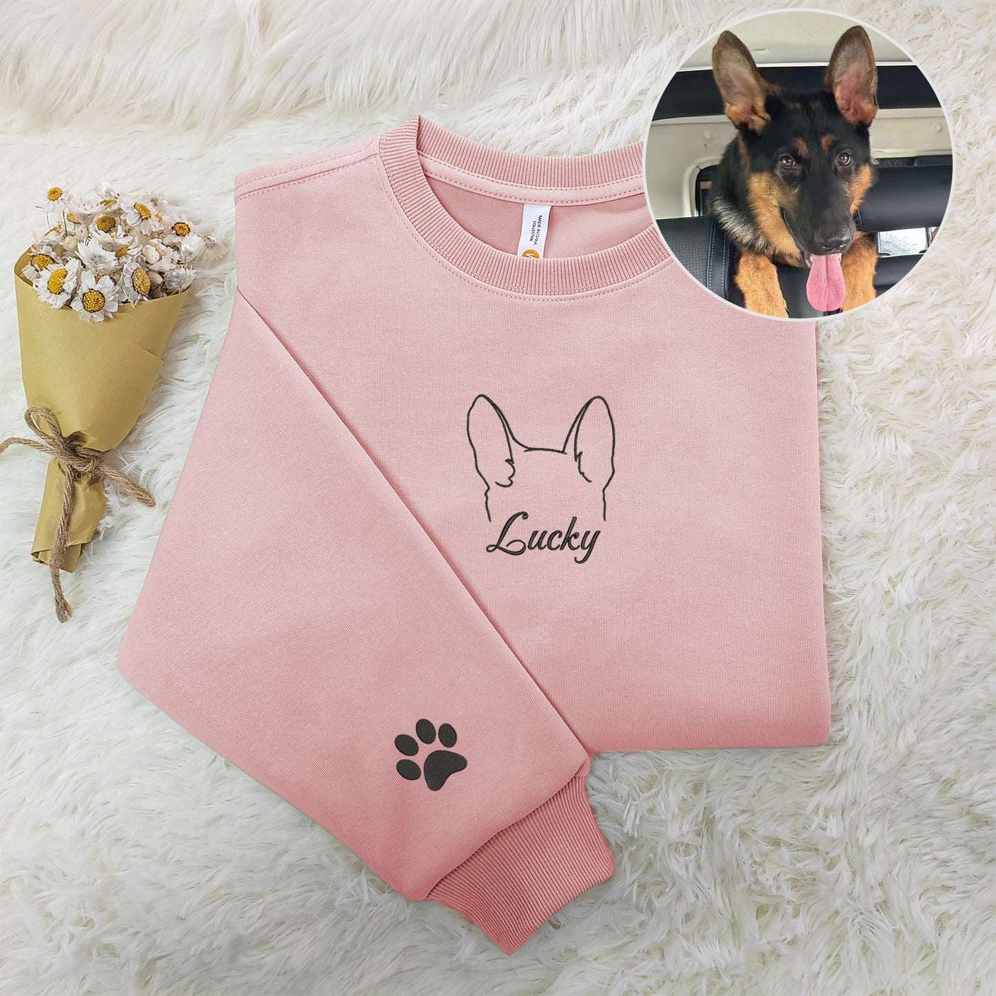 Customized embroidered sweatshirts with puppy pattern, simple lines, full of love
