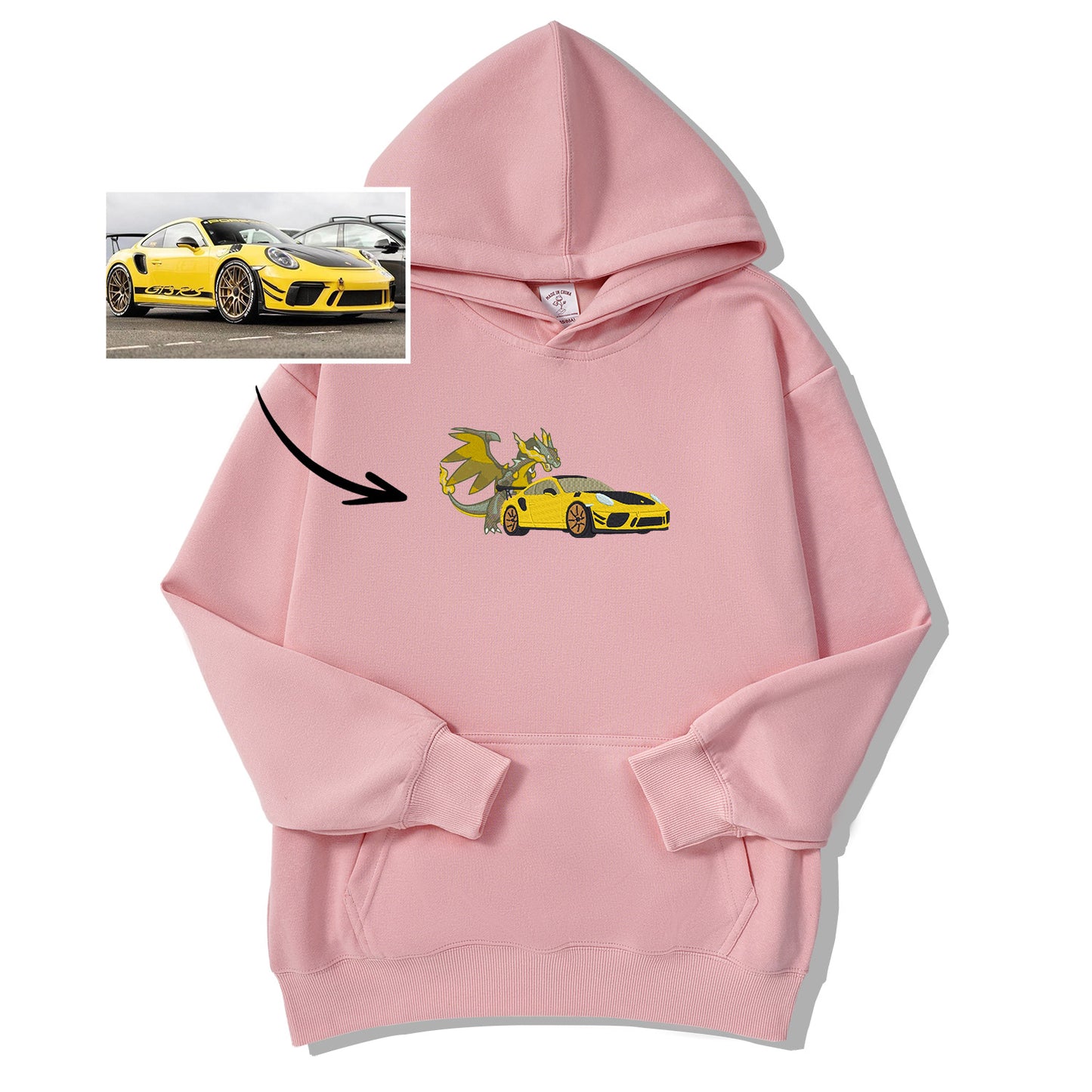 Embroidered Hoodie with Your Car, Featuring Dragon Embroidery - The Perfect Couple's Gift for Autumn and Winter!