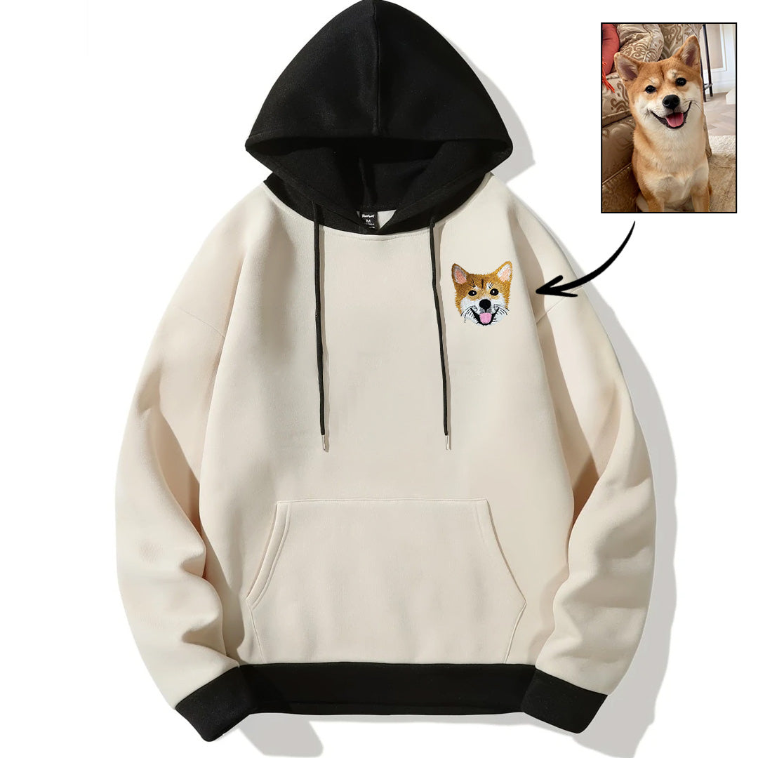 Men's Custom Embroidered Pet Pattern Kangaroo Pocket Drawstring Warm Hoodie