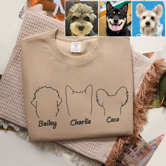 Custom Pet Portrait Outline Embroidered Apparel, Multiple Pet Embroidery
