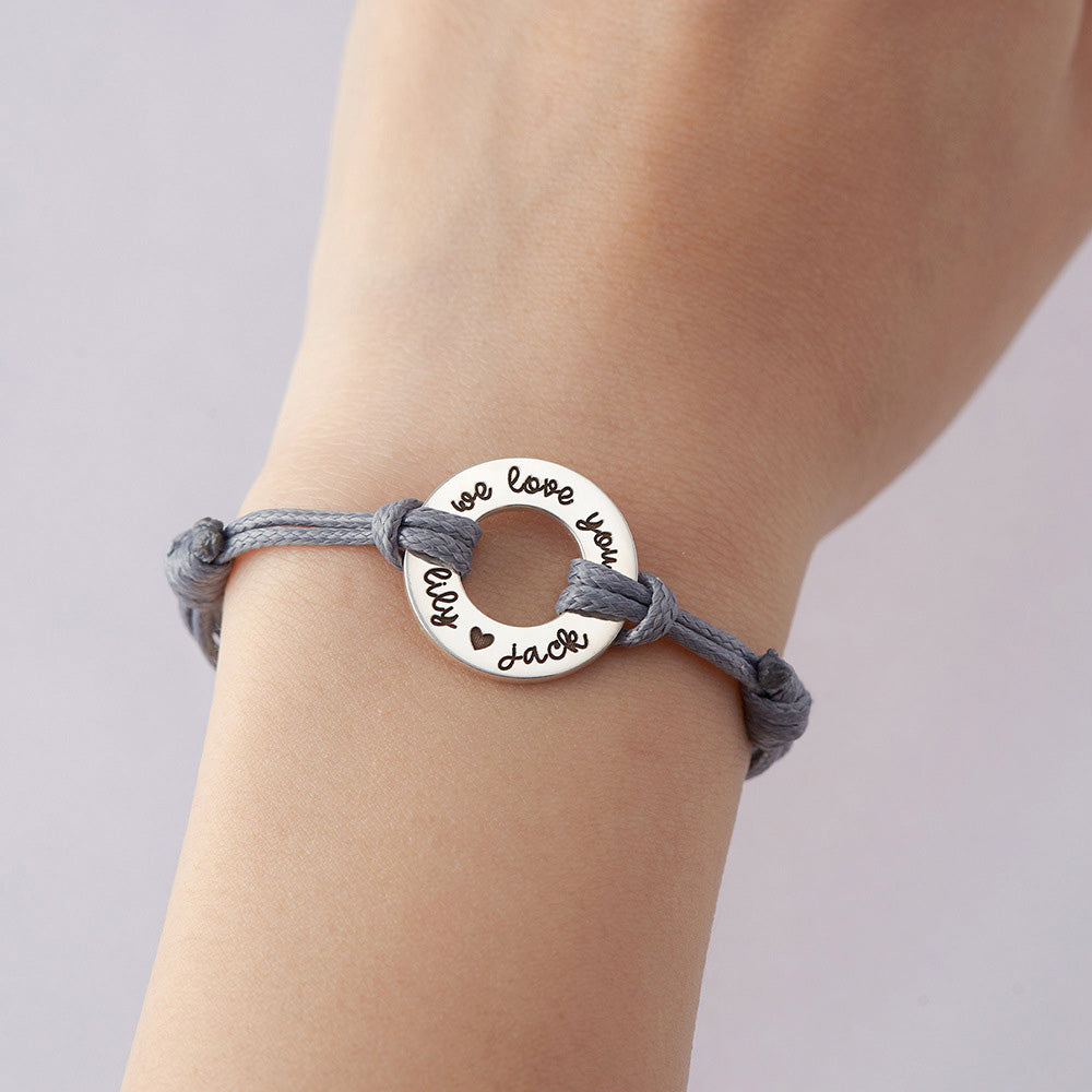 Stainless steel ring engraved braided bracelet