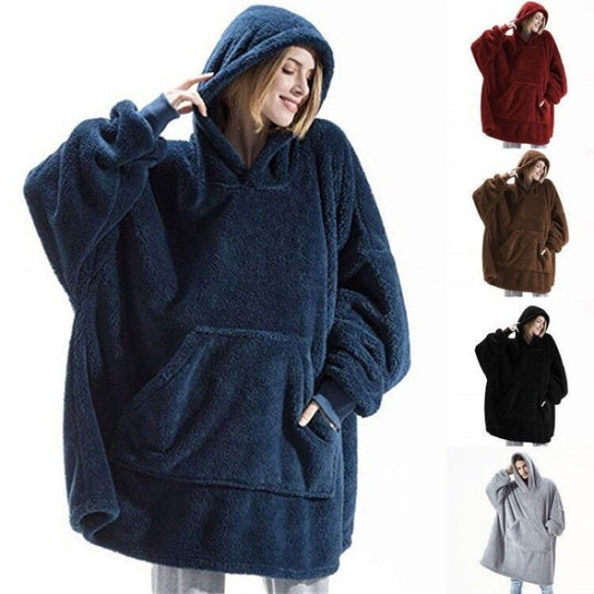 Autumn and Winter Comfortable Loose Double-Sided Fleece Hoodie, Thick Wearable Blanket Couple Loungewear