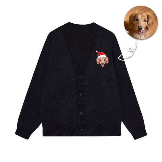 Personalized Embroidered Cardigan: Keep Your Dog Warm and Stylish in a Christmas Hat This Winter!