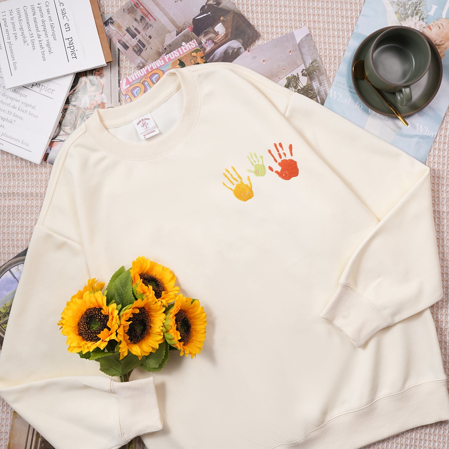 Custom Family Handprint Embroidered Hoodie: Bonded by Love, Stitched by Hands