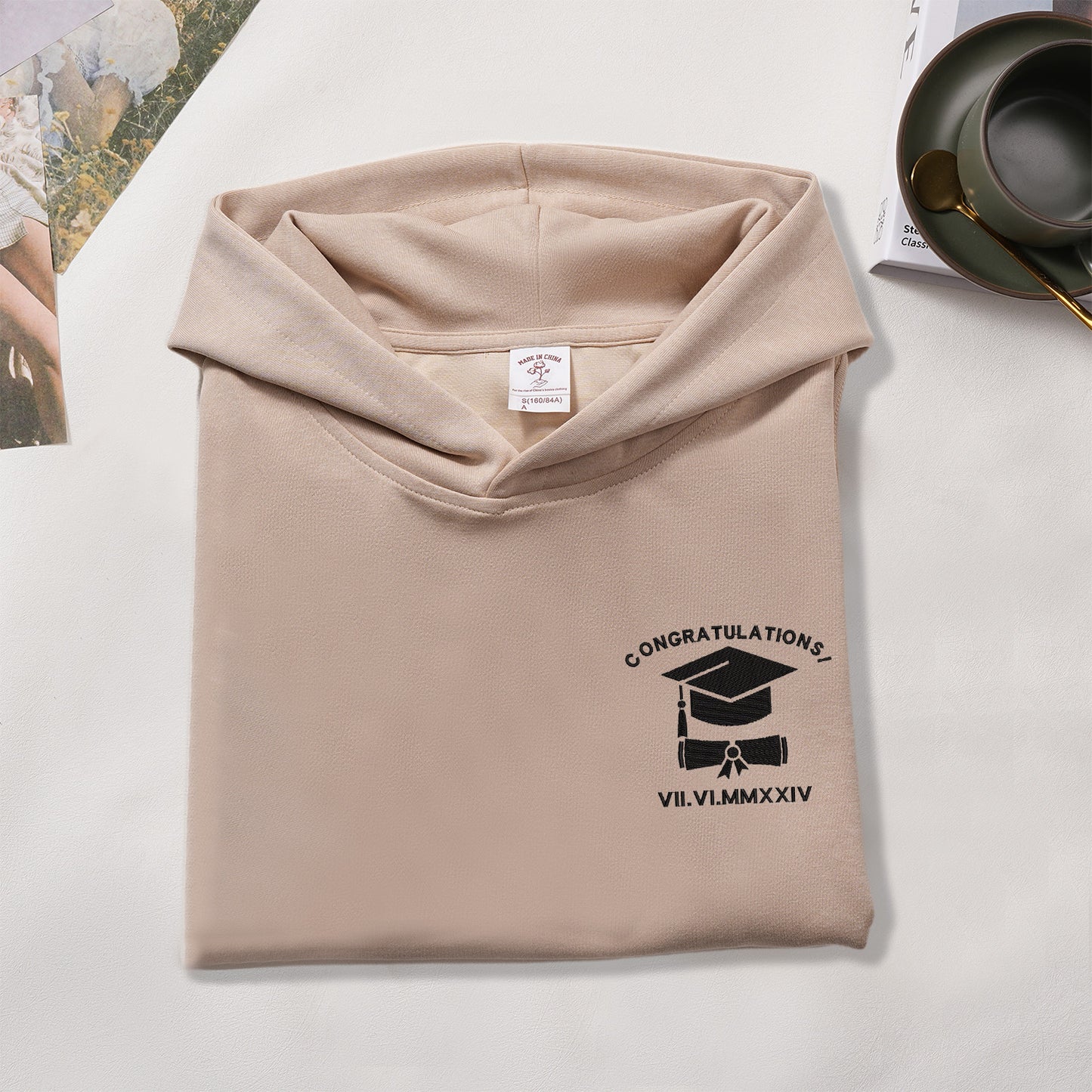 Custom Graduation Date Roman Numeral Embroidered T-Shirt Hoodie, Graduation Gift