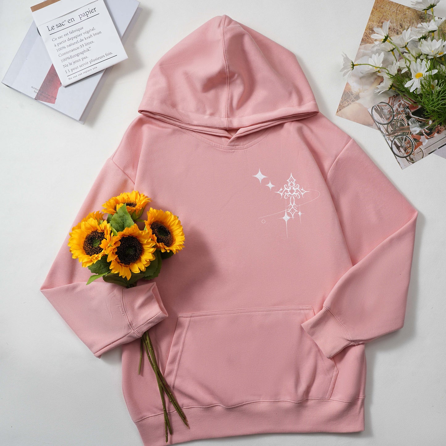 Cross Pattern Embroidered Hoodie