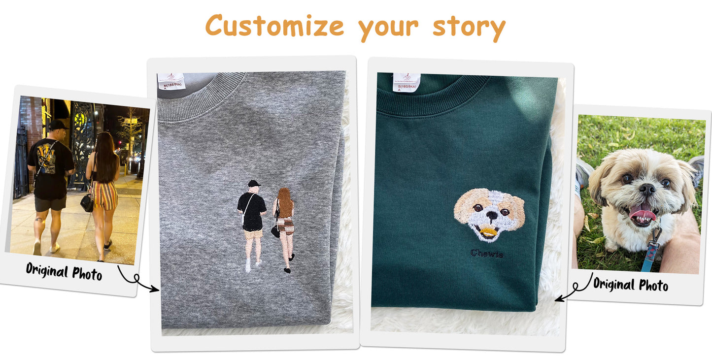 Customized embroidered sweatshirts with puppy pattern, simple lines, full of love