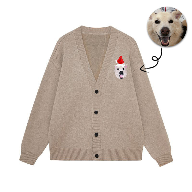 Personalized Embroidered Cardigan: Keep Your Dog Warm and Stylish in a Christmas Hat This Winter!