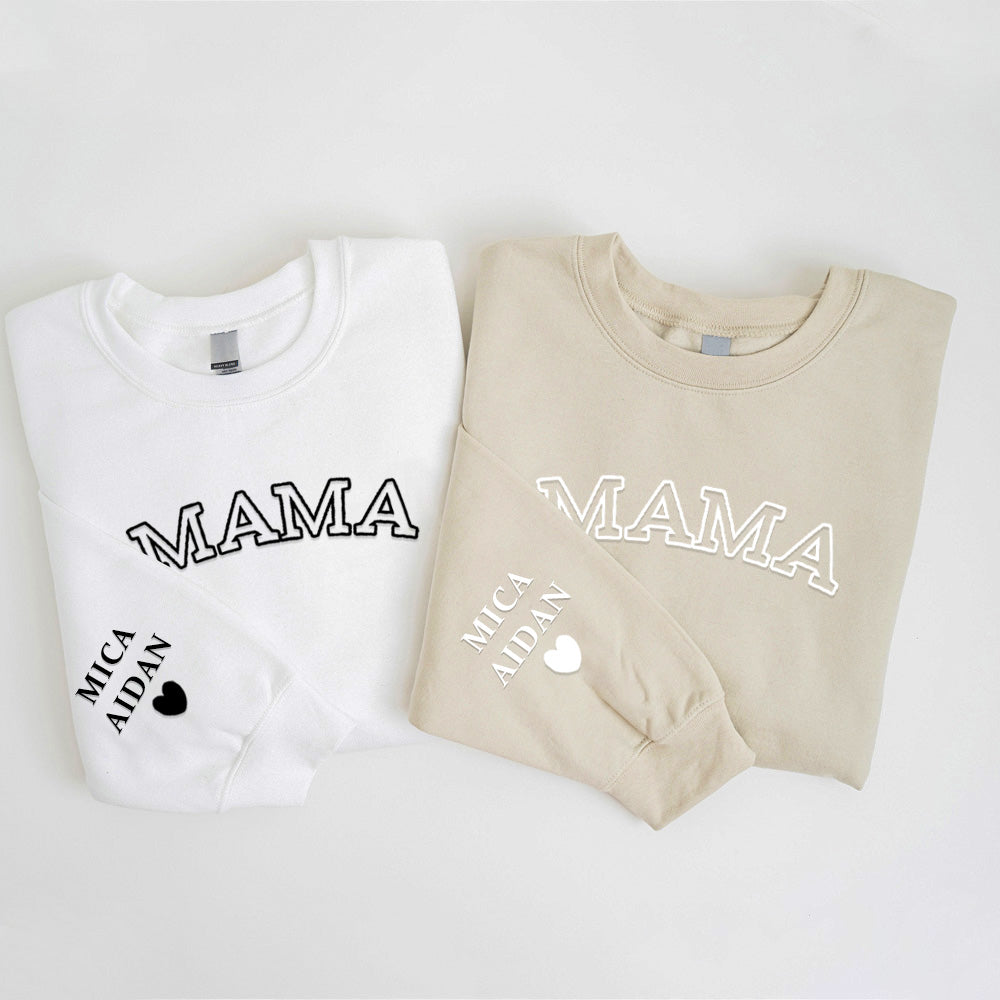 Custom Mom Letter Printed Sweatshirt, Add Child's Name on Sleeve, Mother's Day Gift, Birthday Gift for Mom