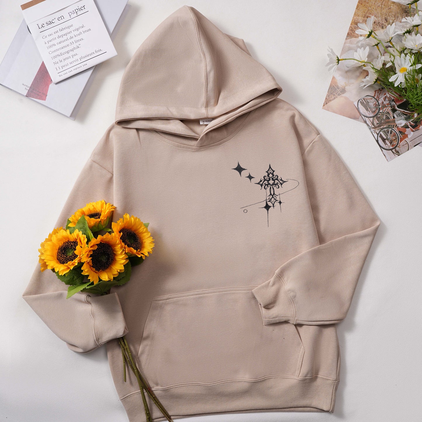 Cross Pattern Embroidered Hoodie