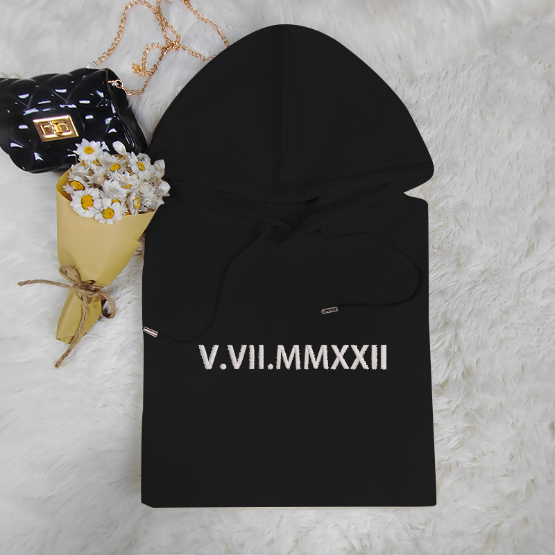 Timeless Charm: Personalized Roman Numeral Embroidery Sweatshirt
