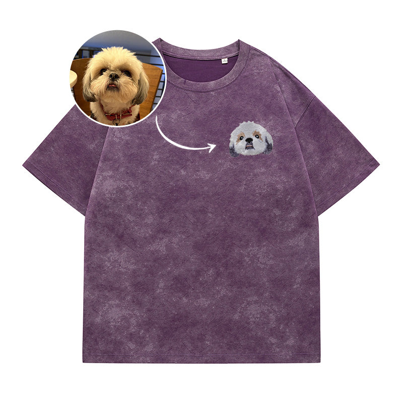 Custom Pet Photo Embroidered Retro T-Shirt