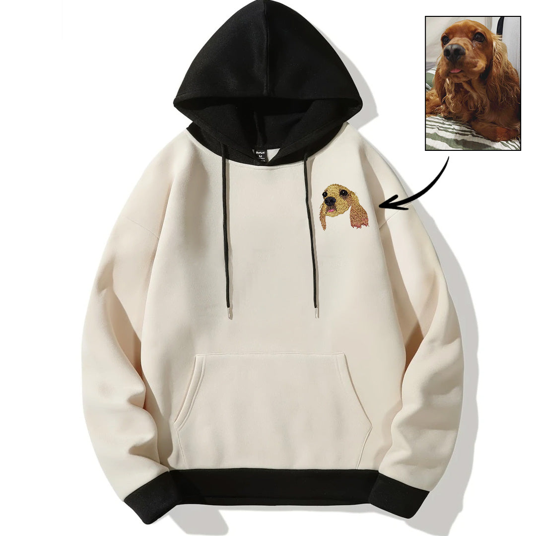 Men's Custom Embroidered Pet Pattern Kangaroo Pocket Drawstring Warm Hoodie