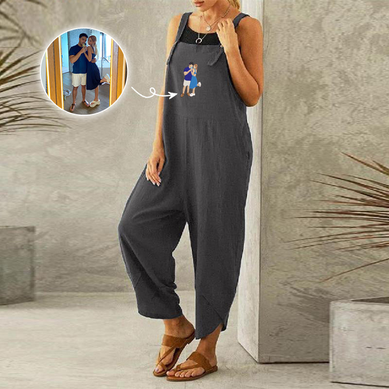 Custom embroidered casual cropped jumpsuit