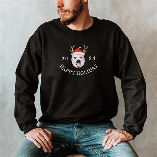 Custom Pet Embroidery Sweatshirt - Upload Pet Photo for Personalized Christmas Hat Embroidery, Ideal Fall Christmas Gift