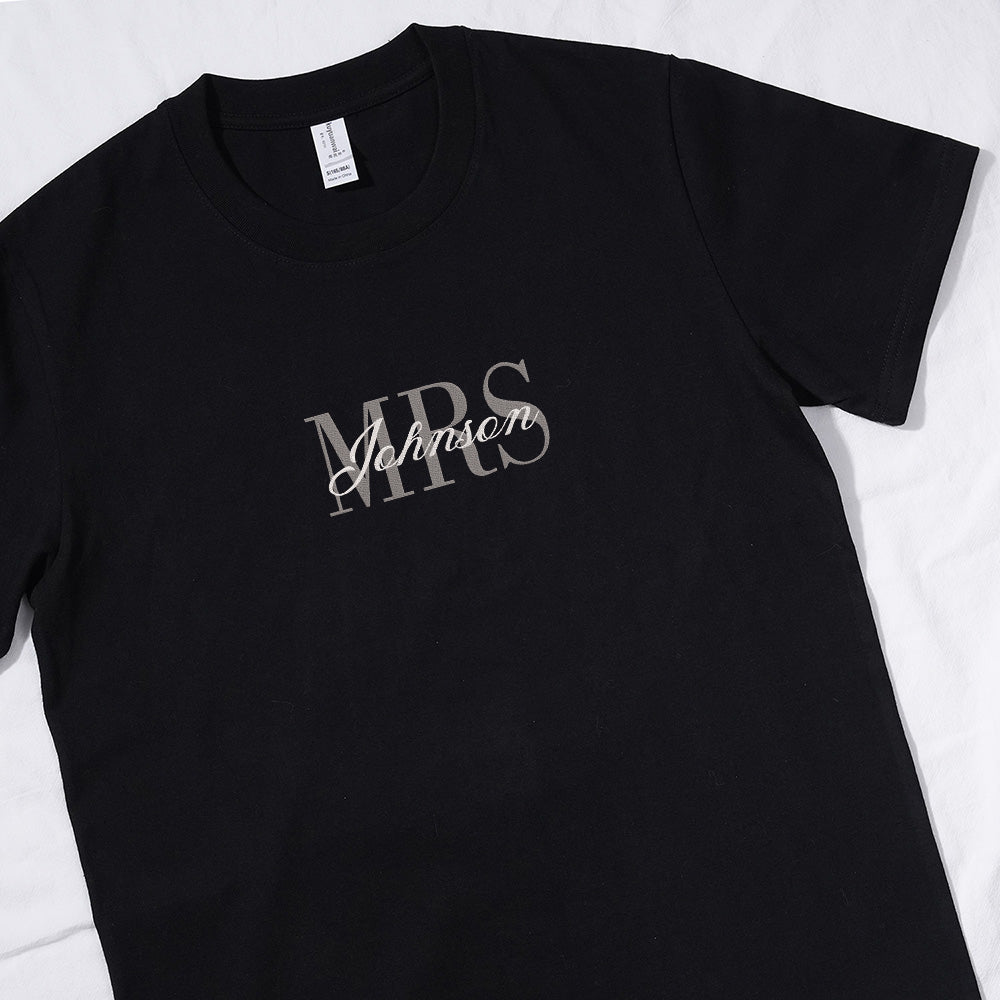 Custom Mrs. and Mr. Embroidered T-shirt Sweatshirt, Gifts for Loved Ones, Couples Gifts, Wedding Anniversary Gifts