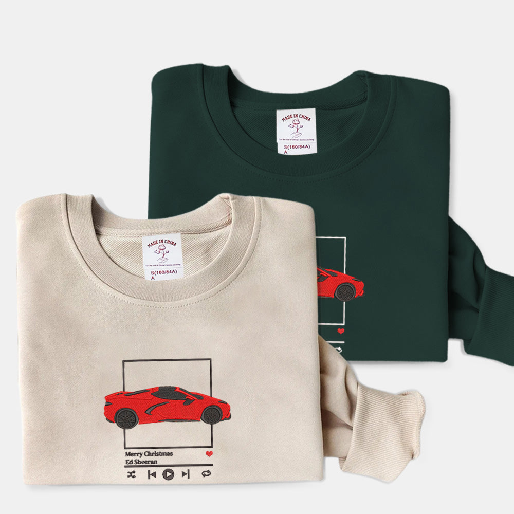 Customized car and music player pattern embroidered sweatshirt