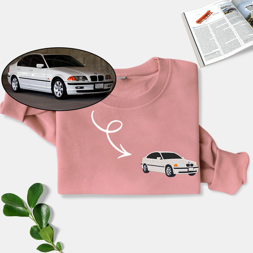 Stylish customized car pattern embroidered sweatshirt, perfect gift for car lovers!