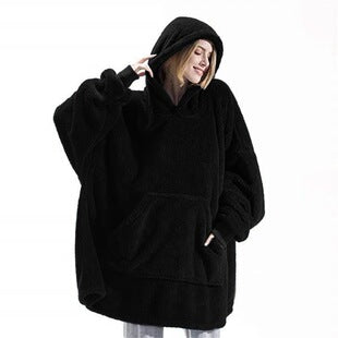 Autumn and Winter Comfortable Loose Double-Sided Fleece Hoodie, Thick Wearable Blanket Couple Loungewear