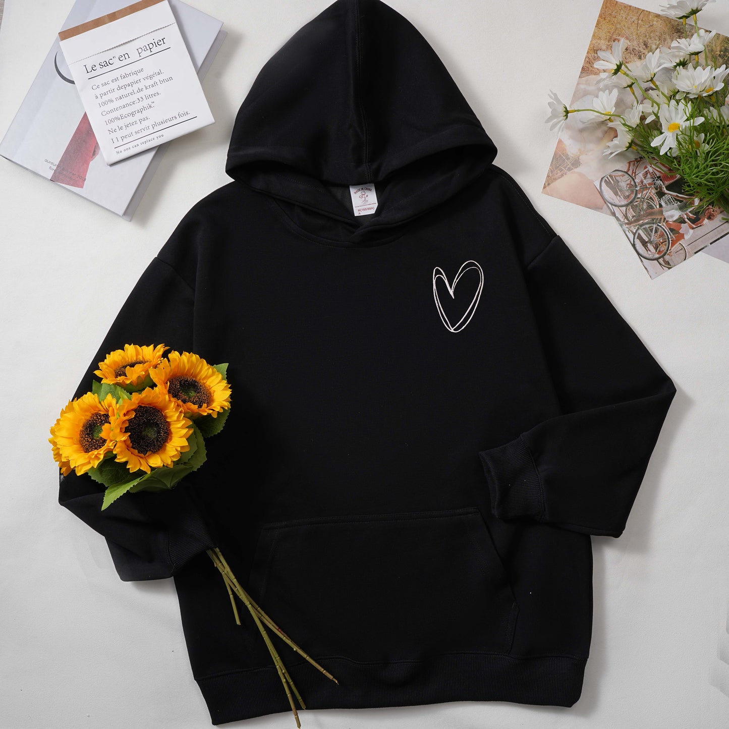 Hand-drawn Heart Line Embroidered Hoodie