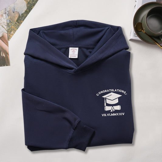 Custom Graduation Date Roman Numeral Embroidered T-Shirt Hoodie, Graduation Gift