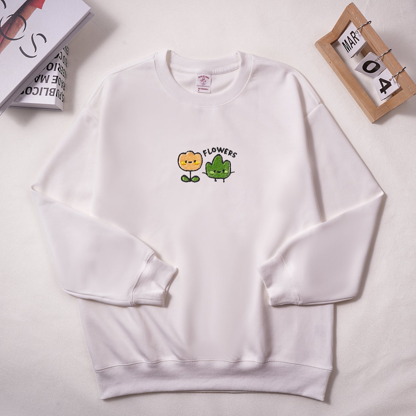 Cute Little Flowers and Grass Embroidered Sweatshirt
