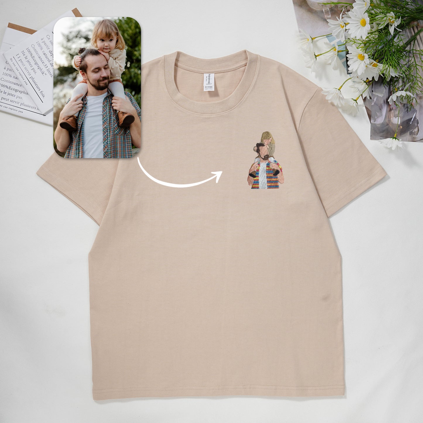 Father's Day Gift Customized Photo Line Embroidered T-Shirt/Sweatshirt/Sweatshirt