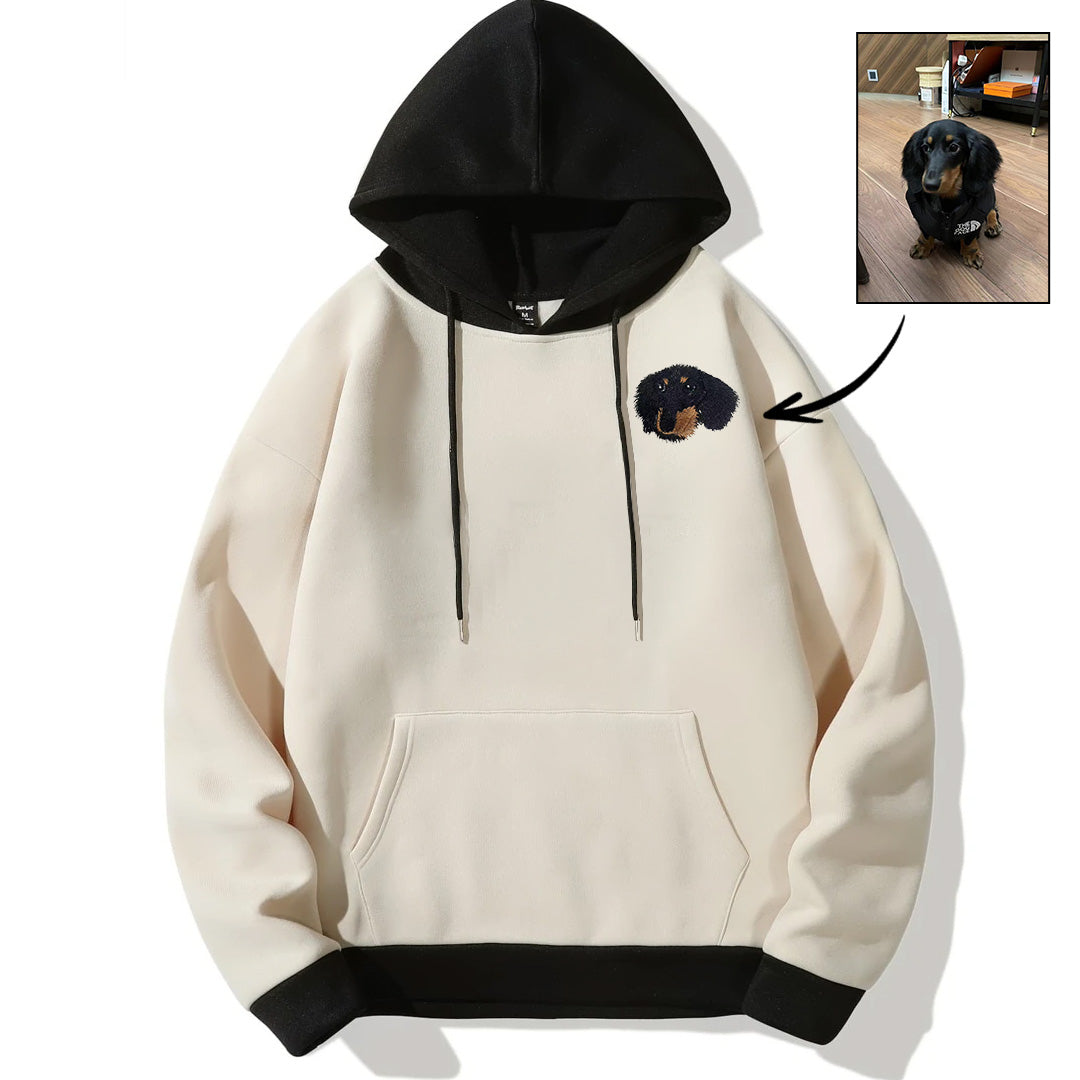 Men's Custom Embroidered Pet Pattern Kangaroo Pocket Drawstring Warm Hoodie