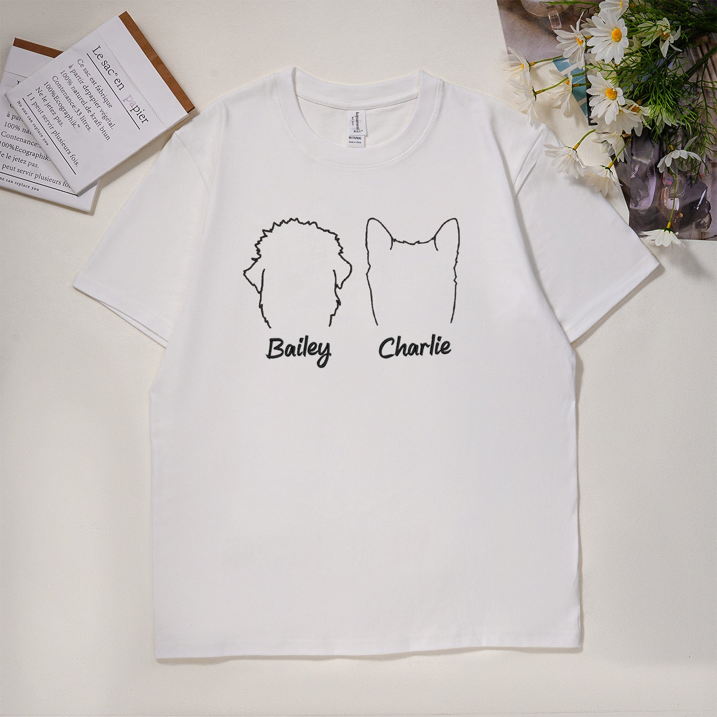 Custom Pet Portrait Outline Embroidered Apparel, Multiple Pet Embroidery