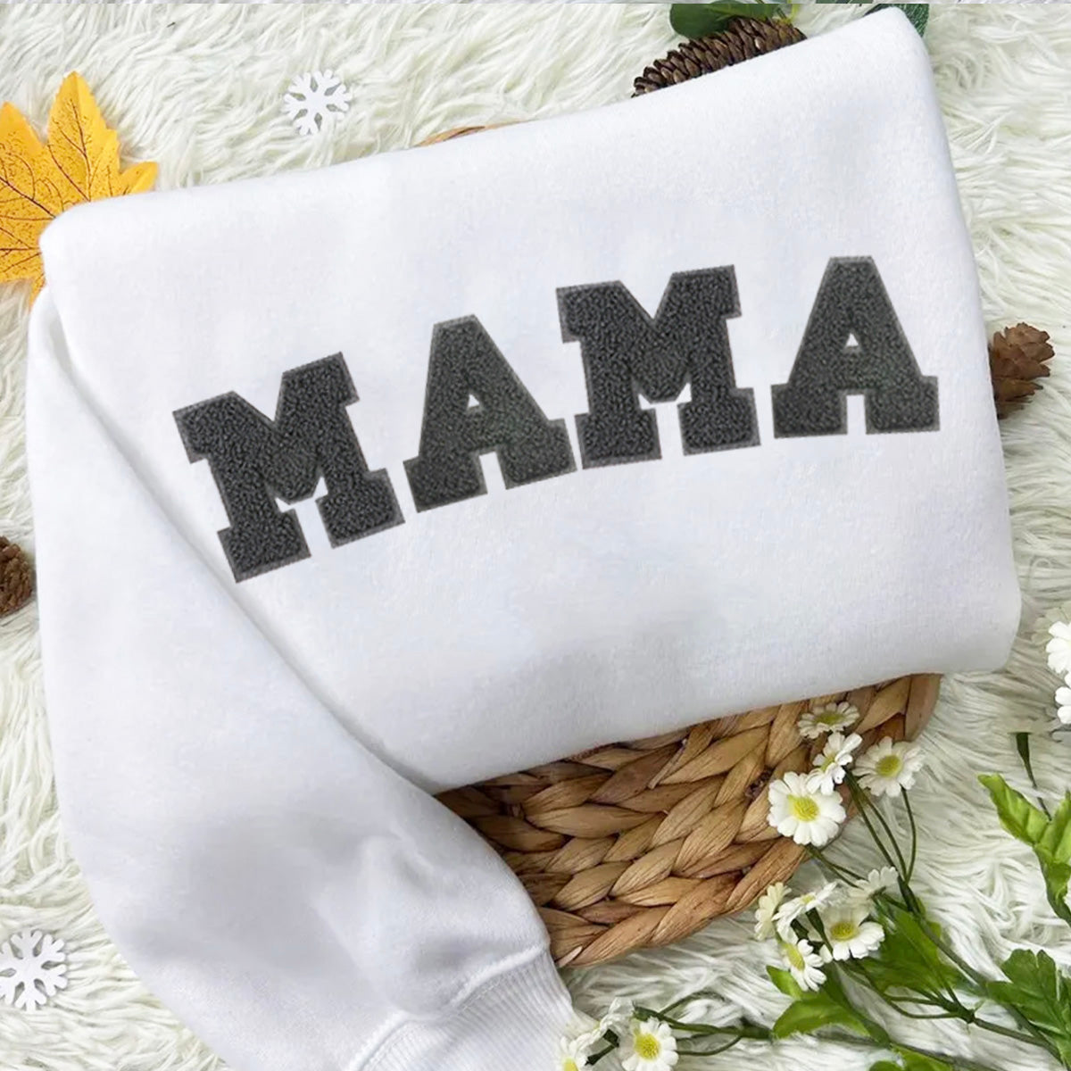 Customizable MAMA Embroidered T-Shirt/Sweatshirt/Hoodie - Choose Your Font Color & Personalize Your Cuff with Unique Text!