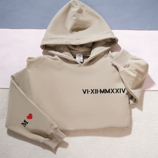 Custom Matching Couple Roman Numeral Embroidered Hoodie