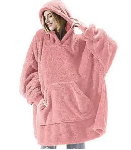 Autumn and Winter Comfortable Loose Double-Sided Fleece Hoodie, Thick Wearable Blanket Couple Loungewear