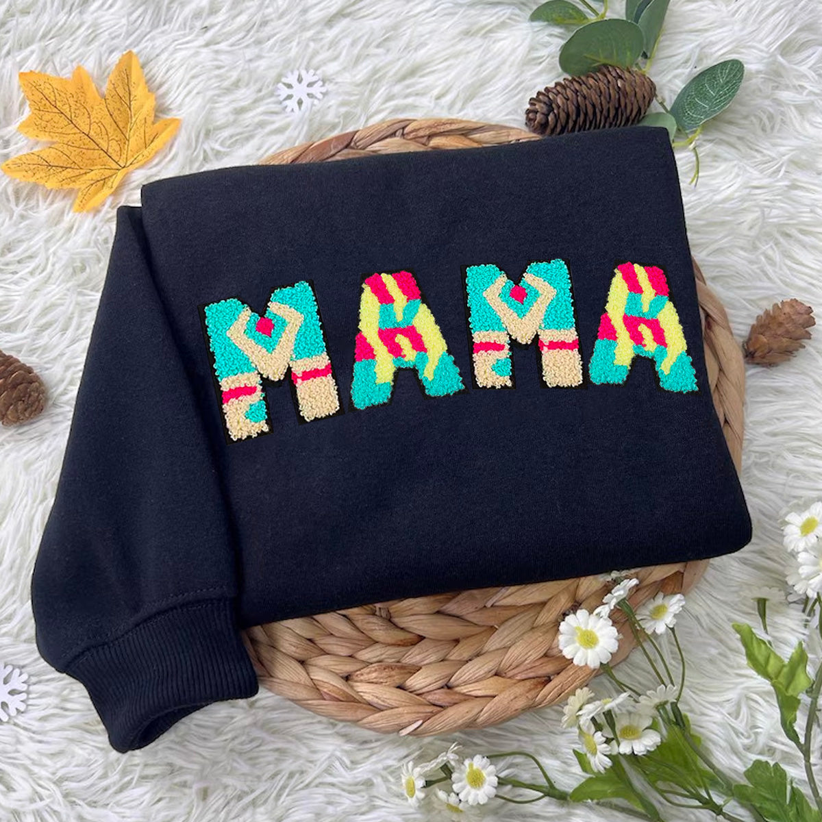 Customizable MAMA Embroidered T-Shirt/Sweatshirt/Hoodie - Choose Your Font Color & Personalize Your Cuff with Unique Text!