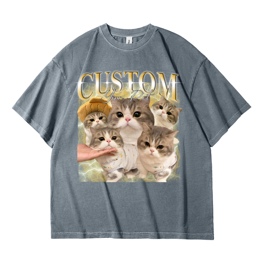 Custom Pet Photo Printed Vintage T-shirts, Gifts for Pet Lovers, Families