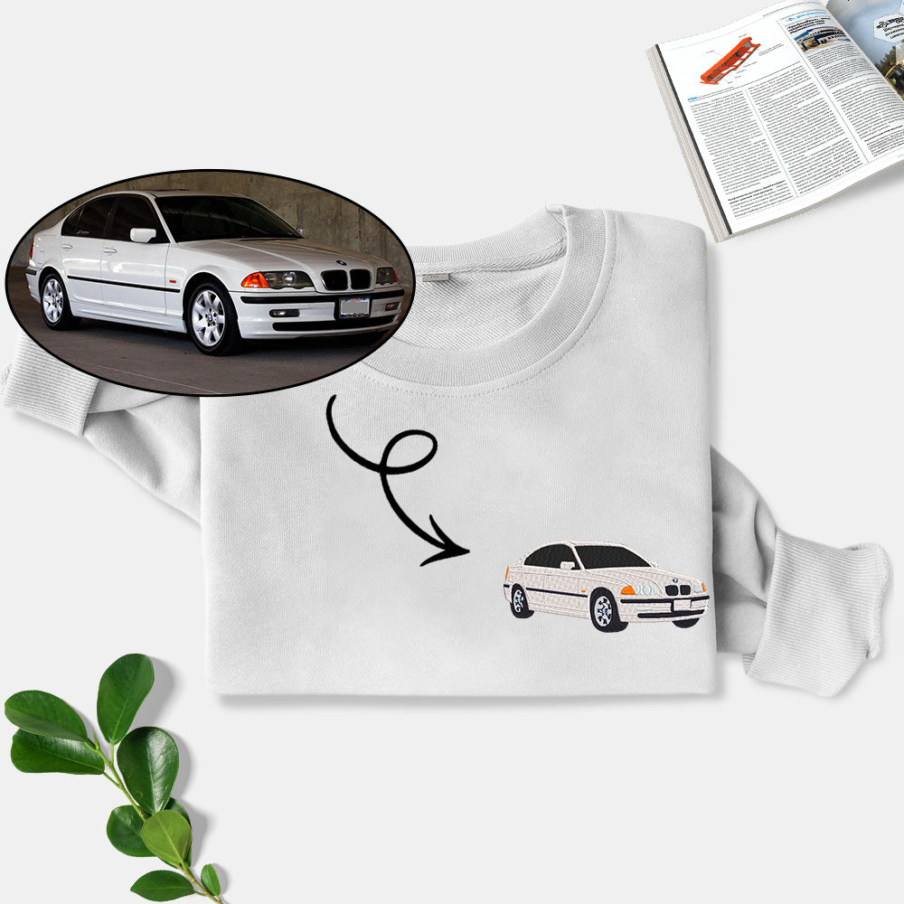 Stylish customized car pattern embroidered sweatshirt, perfect gift for car lovers!