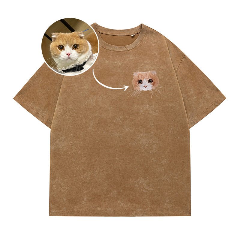 Custom Pet Photo Embroidered Retro T-Shirt
