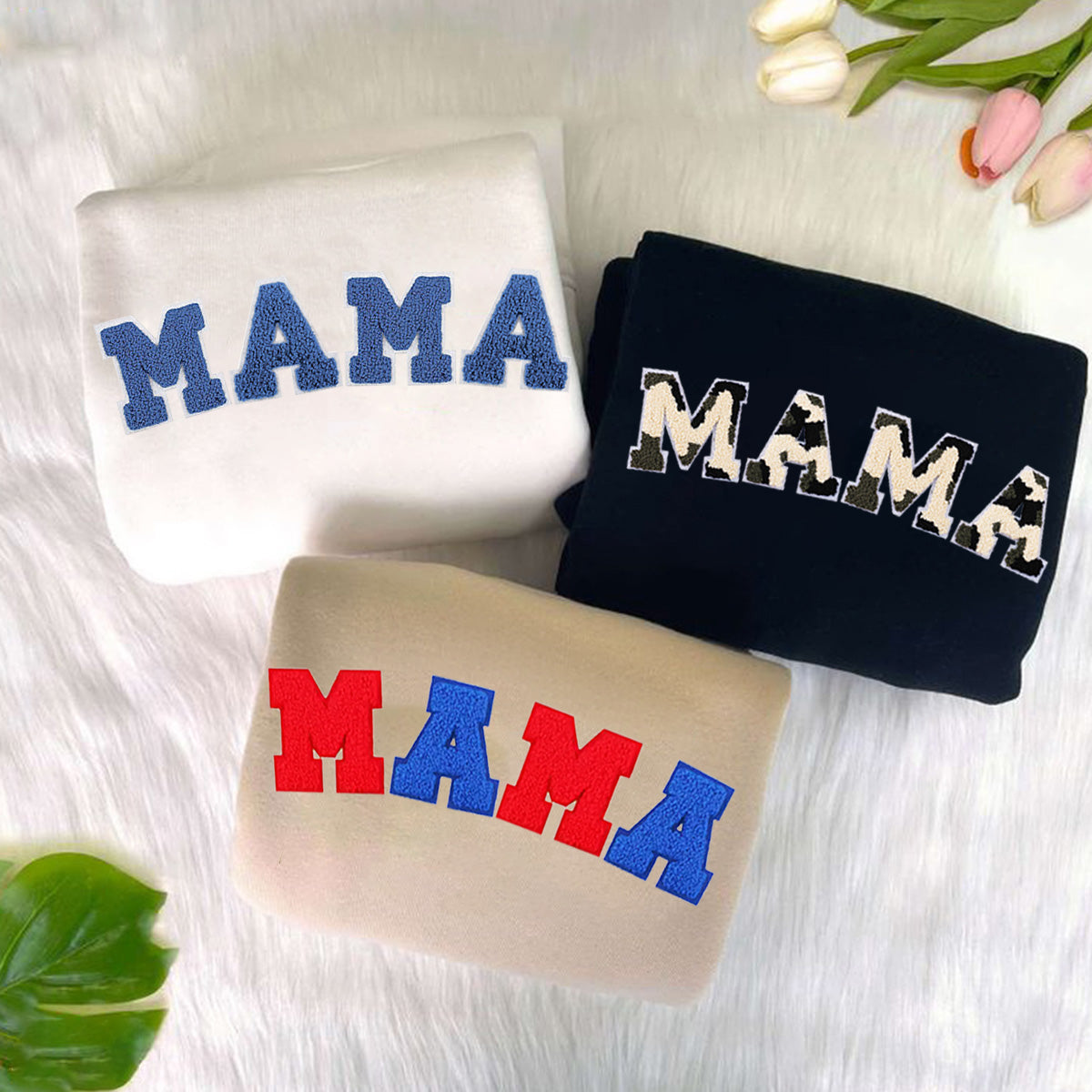 Customizable MAMA Embroidered T-Shirt/Sweatshirt/Hoodie - Choose Your Font Color & Personalize Your Cuff with Unique Text!