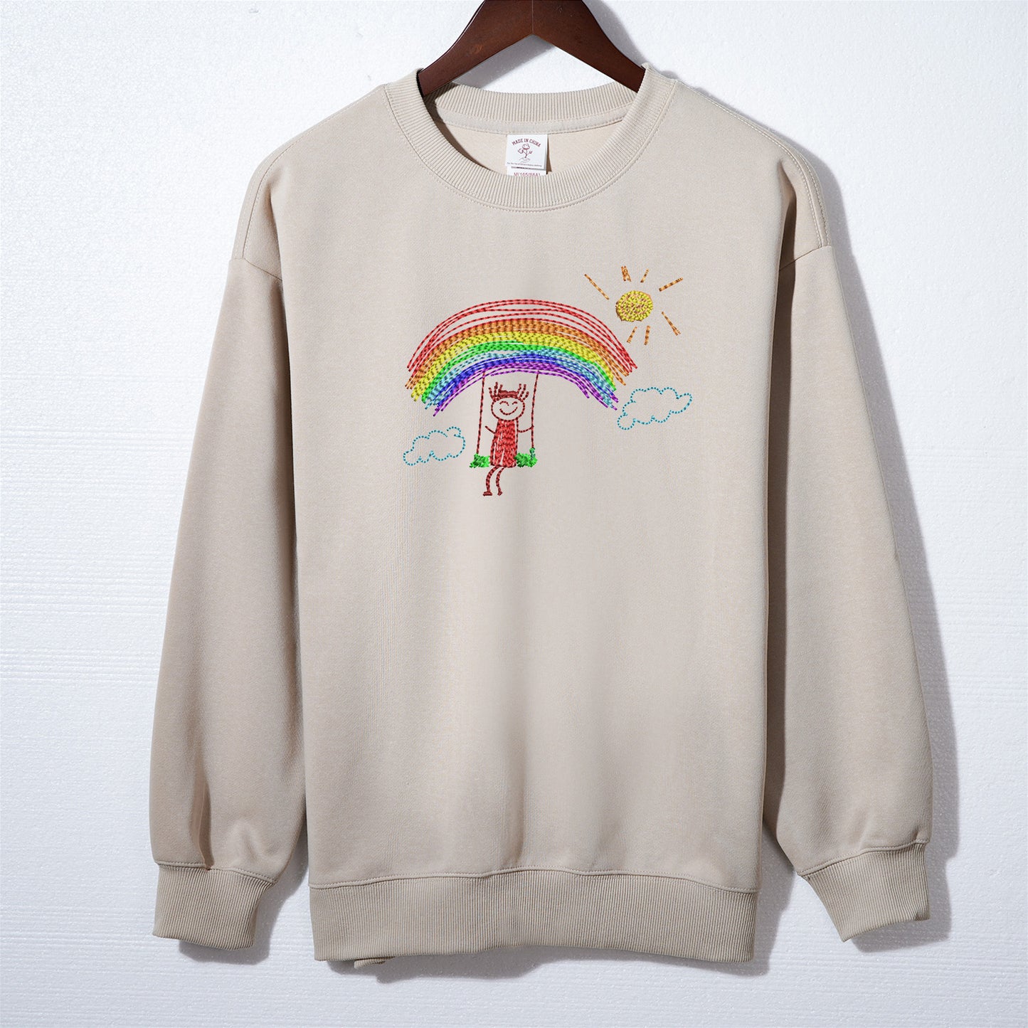 Personalized Kids Painting Embroidered Sweatshirt, Hand-painted Embroidered T-shirt, Special Gift for Parents