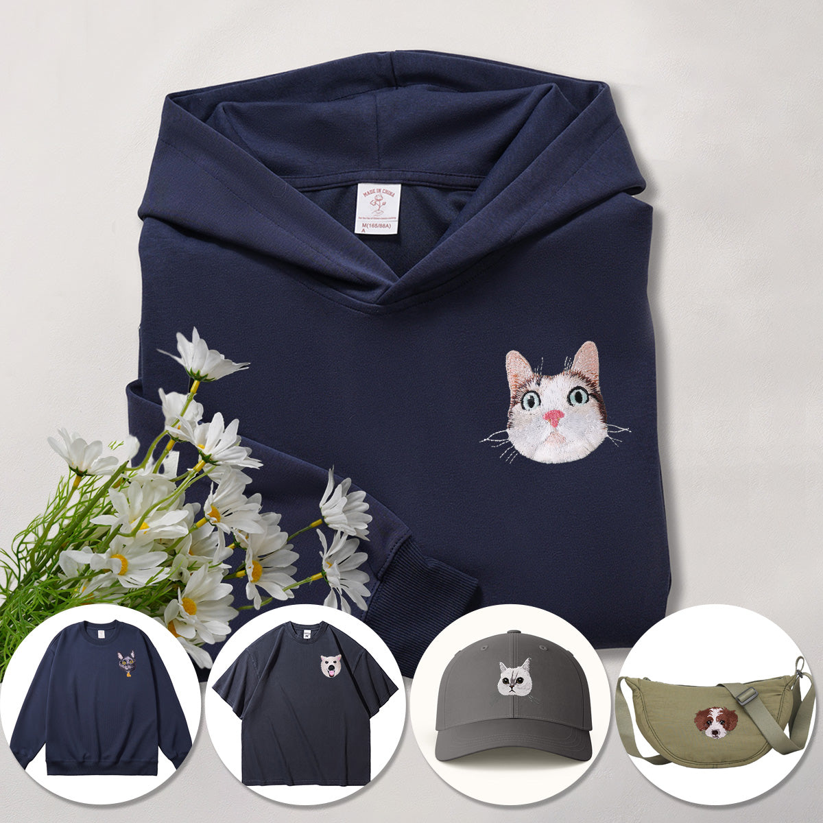 Custom Embroidered Pet Portrait Sweatshirt Hoodie