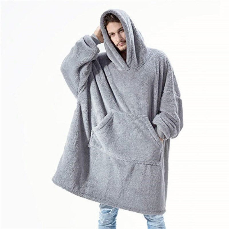 Autumn and Winter Comfortable Loose Double-Sided Fleece Hoodie, Thick Wearable Blanket Couple Loungewear