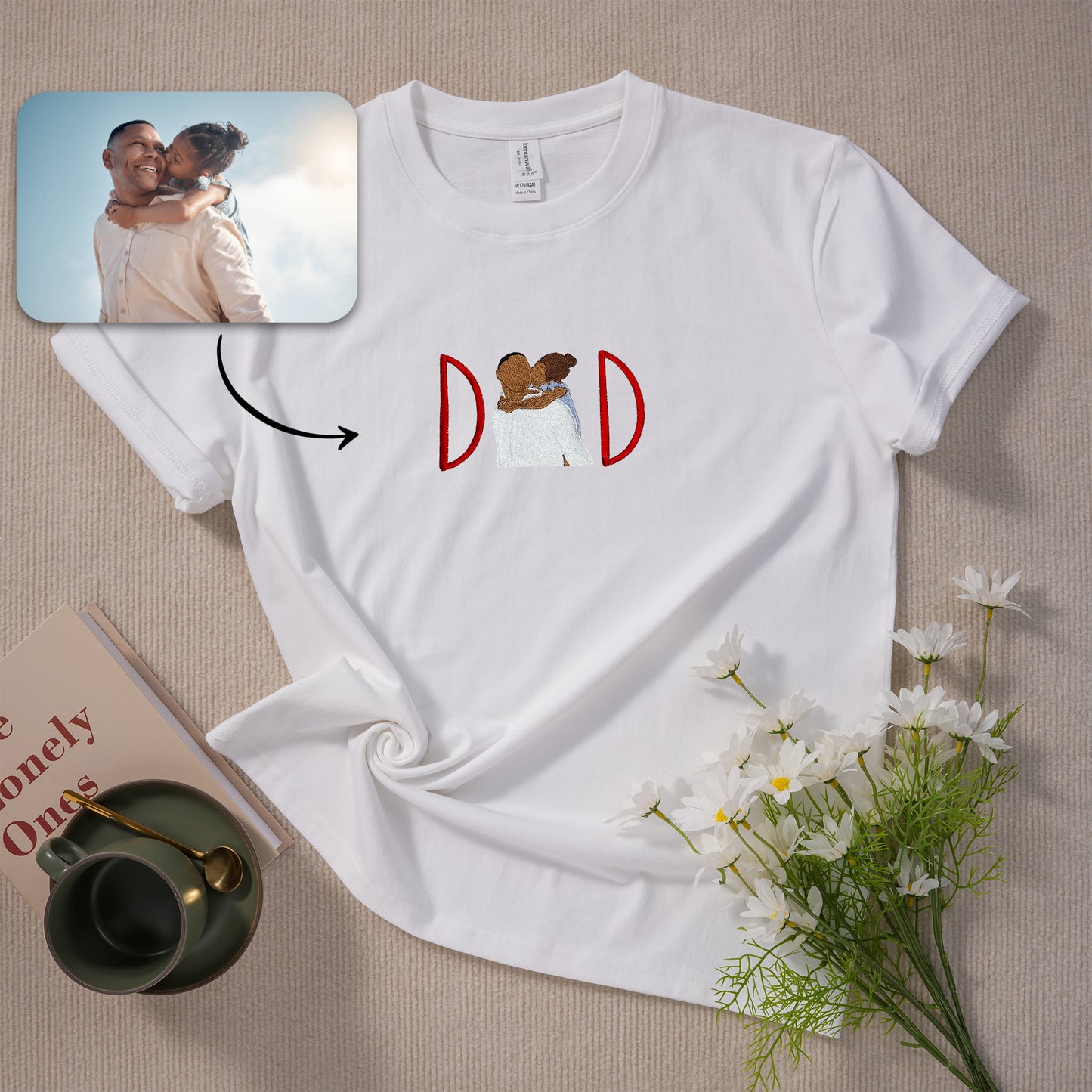 Personalized Dad Photo Embroidered T-Shirt Sweatshirt, Unique Father's Day Gift