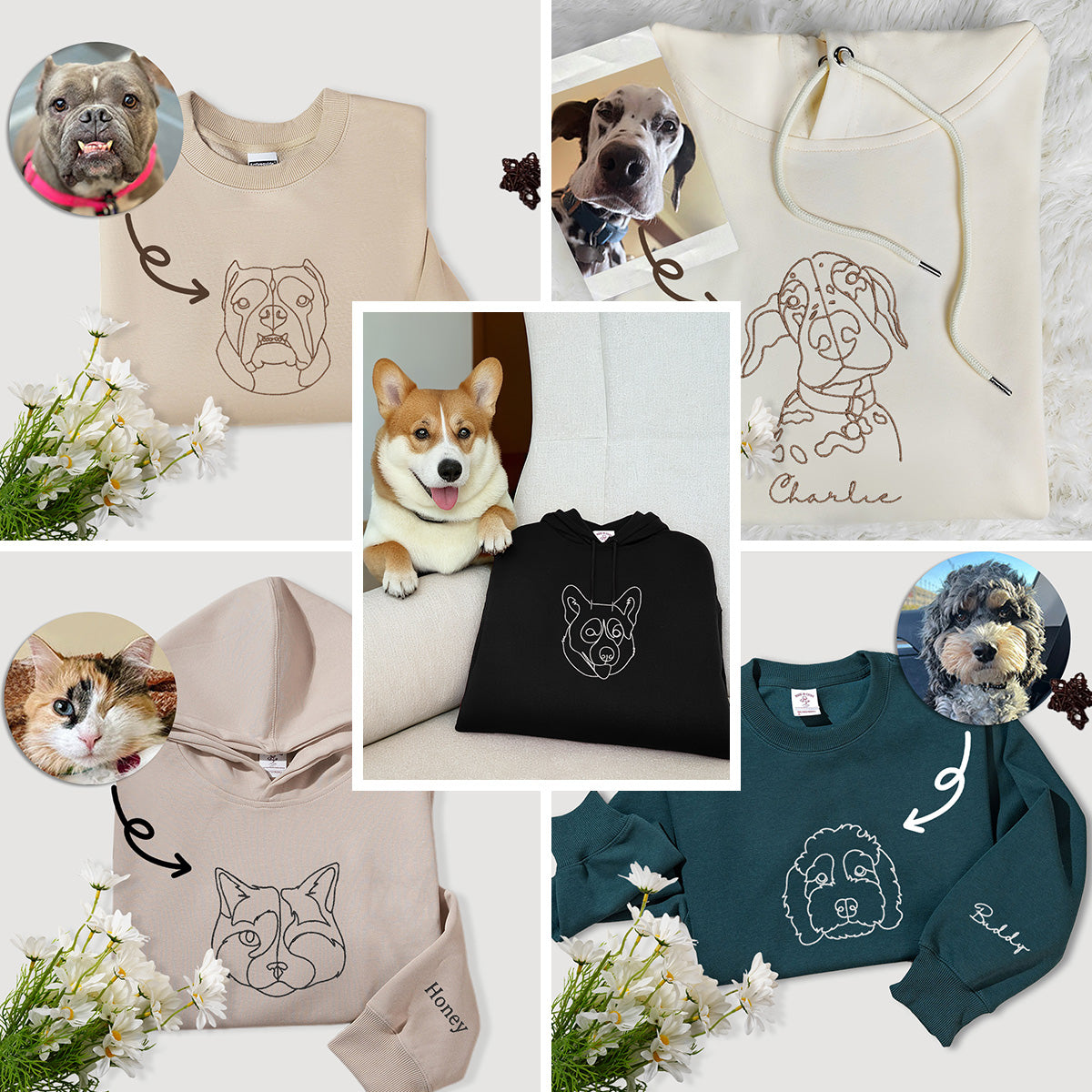 Customized Pet Embroidery Hoodie | Four Color Options | Add a Personal Touch to Your Pet