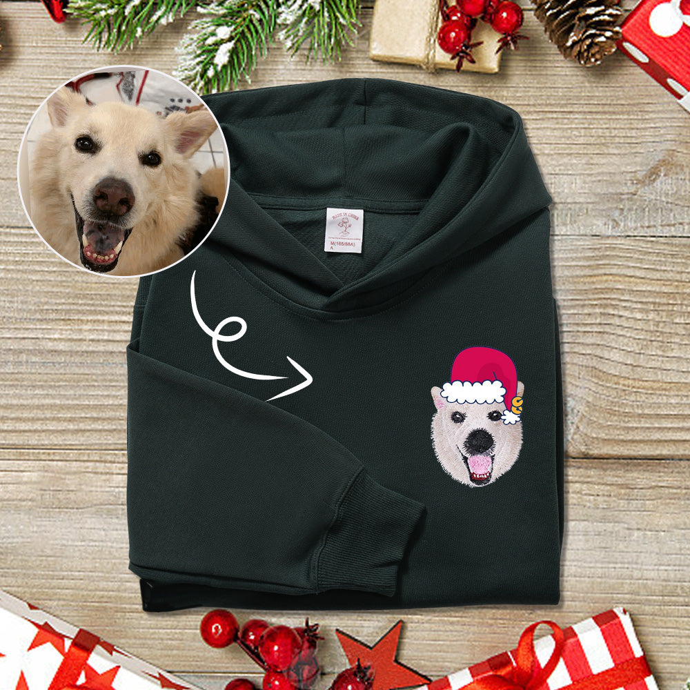 Holiday Gift: Custom Embroidered Sweatshirt with a Cat Wearing a Santa Hat" "Pet Gift: Custom Embroidered Sweatshirt with a Cat Wearing a Santa Hat