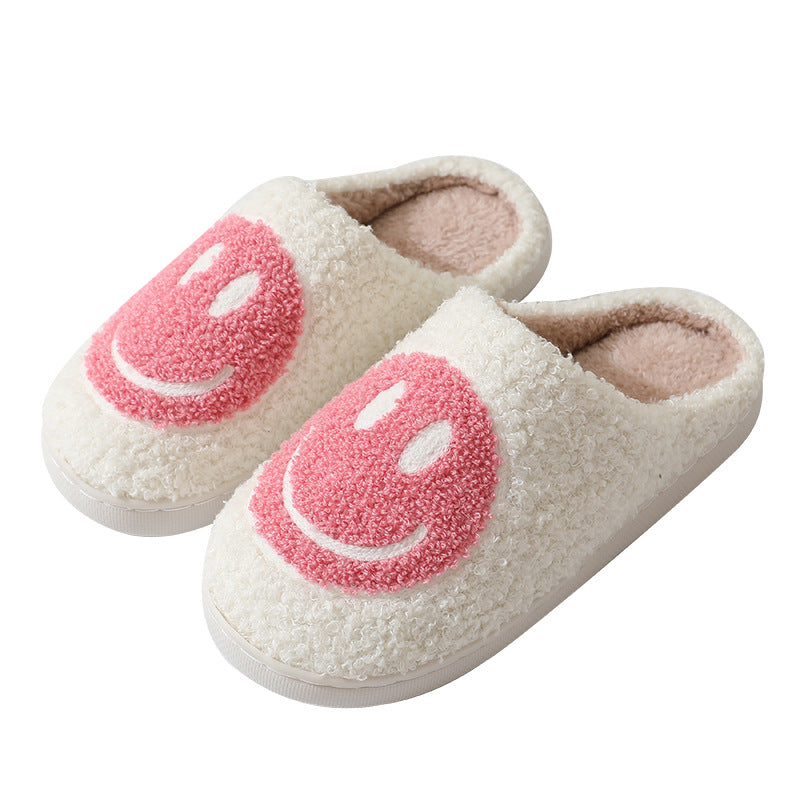 "Thick-Soled Cartoon Smiley Face Anti-Slip Cotton Slippers for Autumn and Winter, Unisex Couple Indoor Home Shoes, Cute Design."